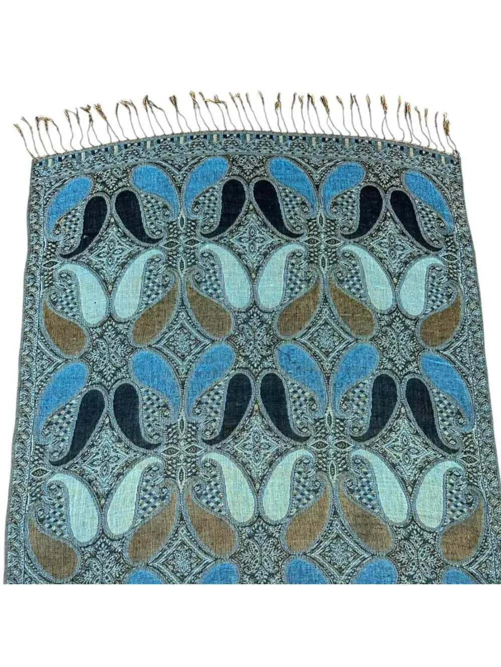 Blue Green Paisley Pashmina Silk Blend Shawl Scarf Wrap